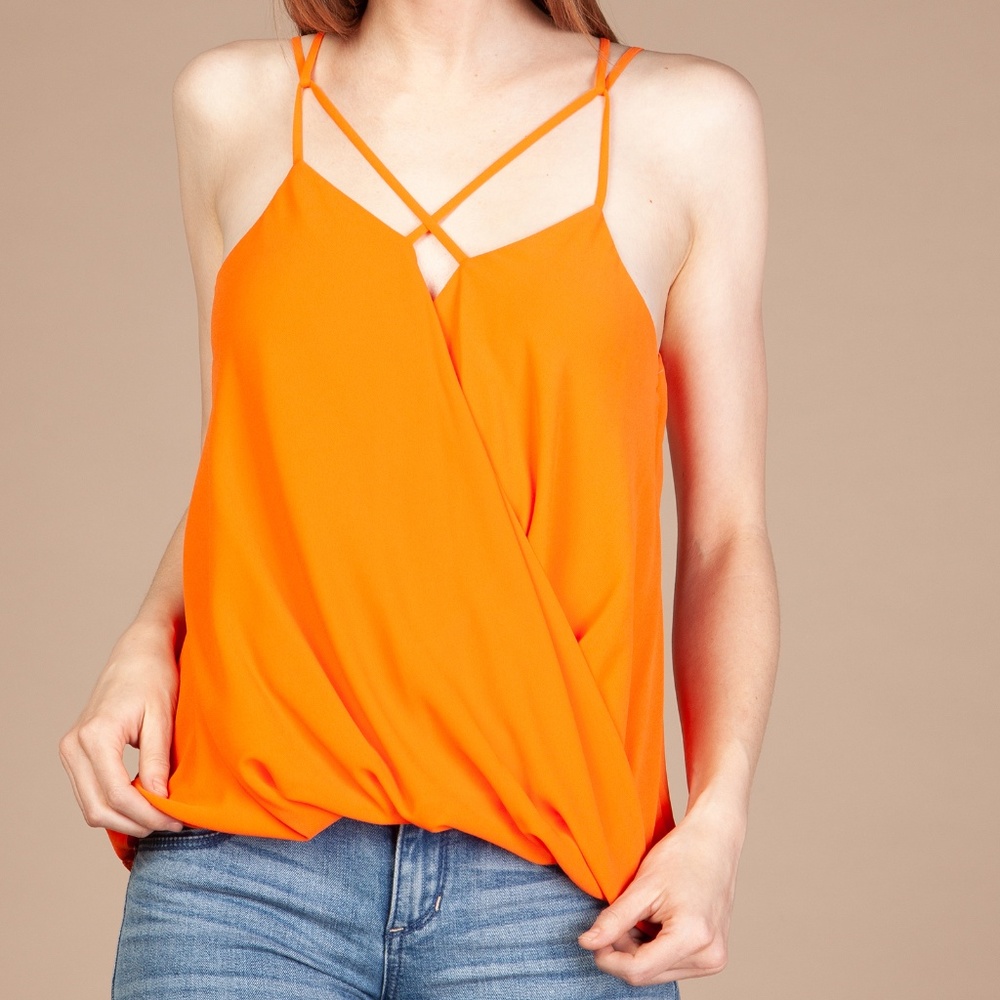 SURPLICE TOP WITH CRISS CROSS STRAP  [VT111191]
